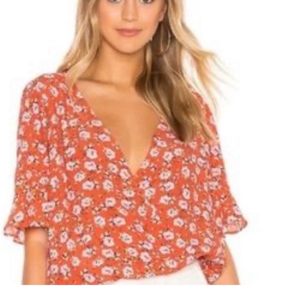 Sanctuary Red Floral V-Neck Blouse Size Large
